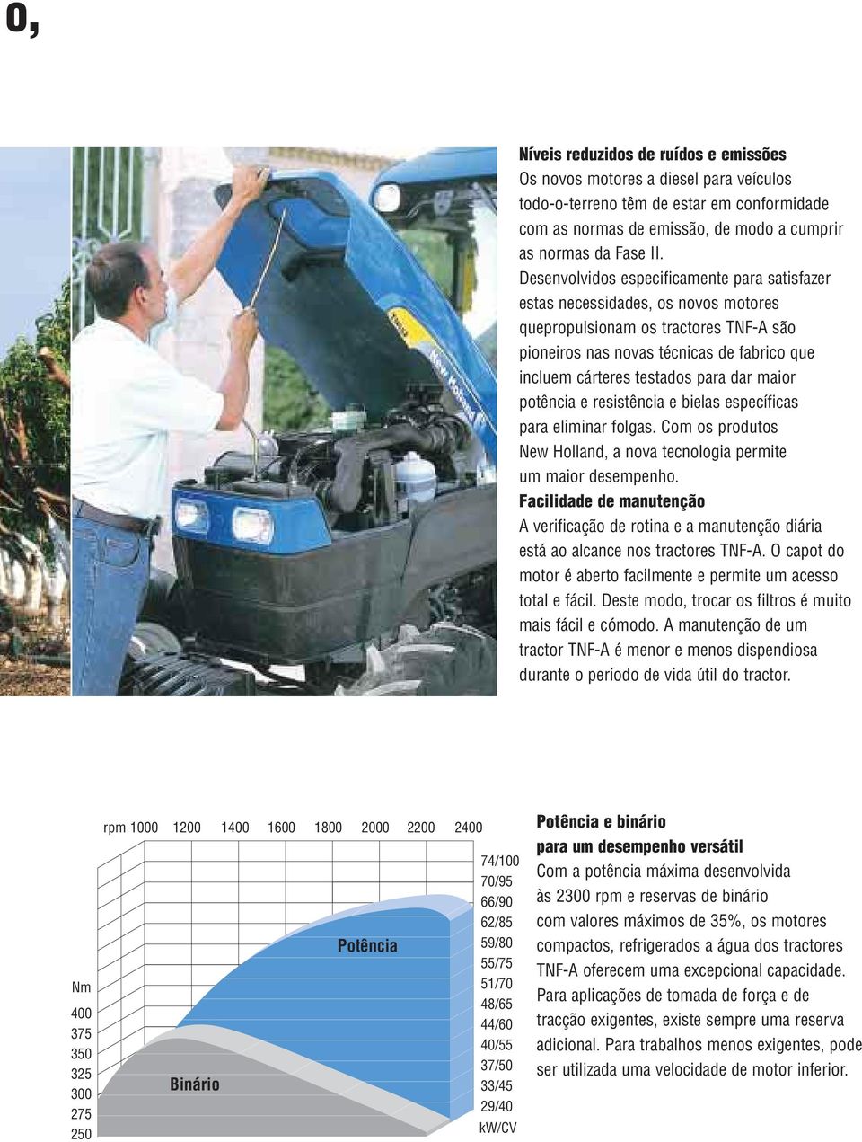 dar maior potência e resistência e bielas específicas para eliminar folgas. Com os produtos New Holland, a nova tecnologia permite um maior desempenho.