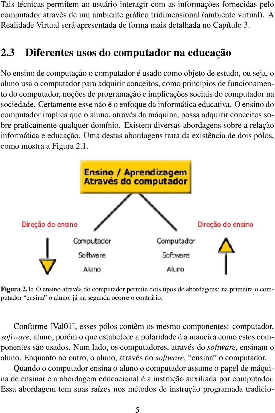 3 Diferentes usos do computador na educação No ensino de computação o computador é usado como objeto de estudo, ou seja, o aluno usa o computador para adquirir conceitos, como princípios de