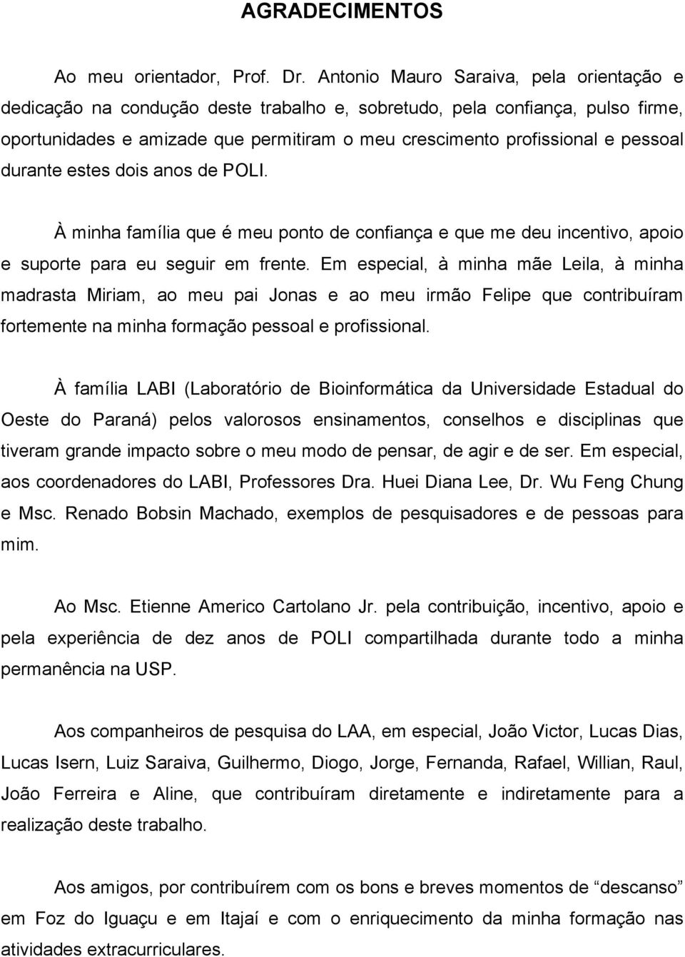 pessoal durante estes dois anos de POLI. À minha família que é meu ponto de confiança e que me deu incentivo, apoio e suporte para eu seguir em frente.