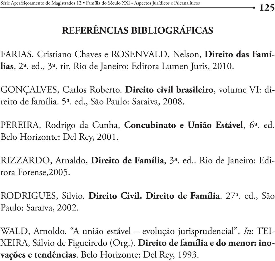 RIZZARDO, Arnaldo, Direito de Família, 3ª. ed.. Rio de Janeiro: Editora Forense,2005. RODRIGUES, Silvio. Direito Civil. Direito de Família. 27ª. ed., São Paulo: Saraiva, 2002.