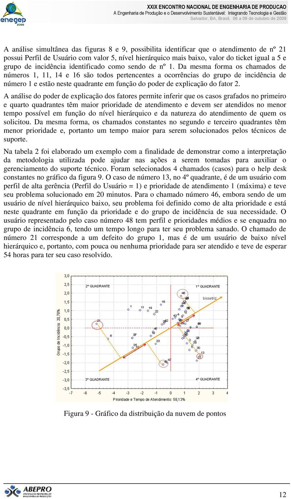 Da mesma forma os chamados de números 1, 11, 14 e 16 são todos pertencentes a ocorrências do grupo de incidência de número 1 e estão neste quadrante em função do poder de explicação do fator 2.