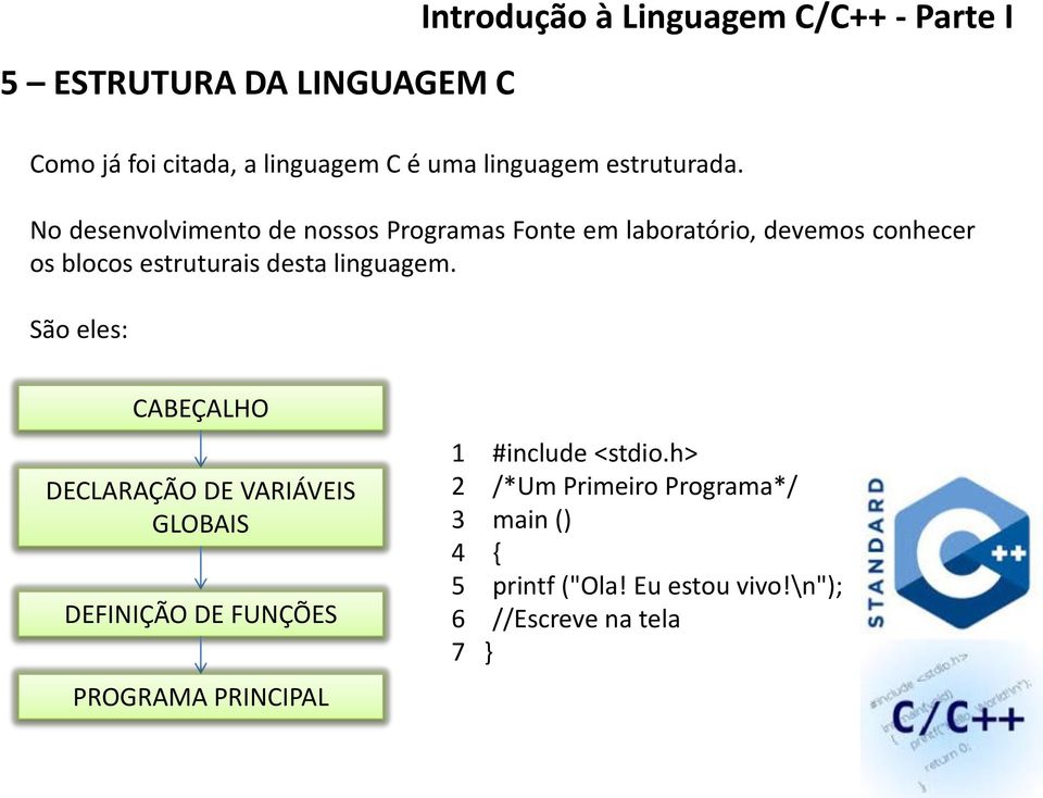 No desenvolvimento de nossos Programas Fonte em laboratório, devemos conhecer os blocos estruturais desta