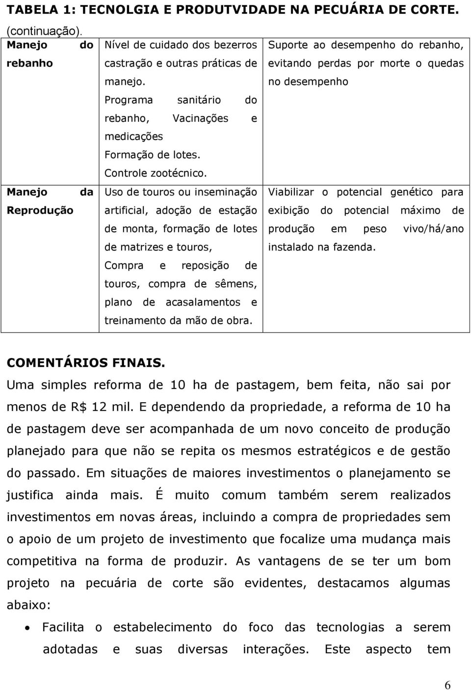 Uso de touros ou inseminação artificial, adoção de estação de monta, formação de lotes de matrizes e touros, Compra e reposição de touros, compra de sêmens, plano de acasalamentos e treinamento da