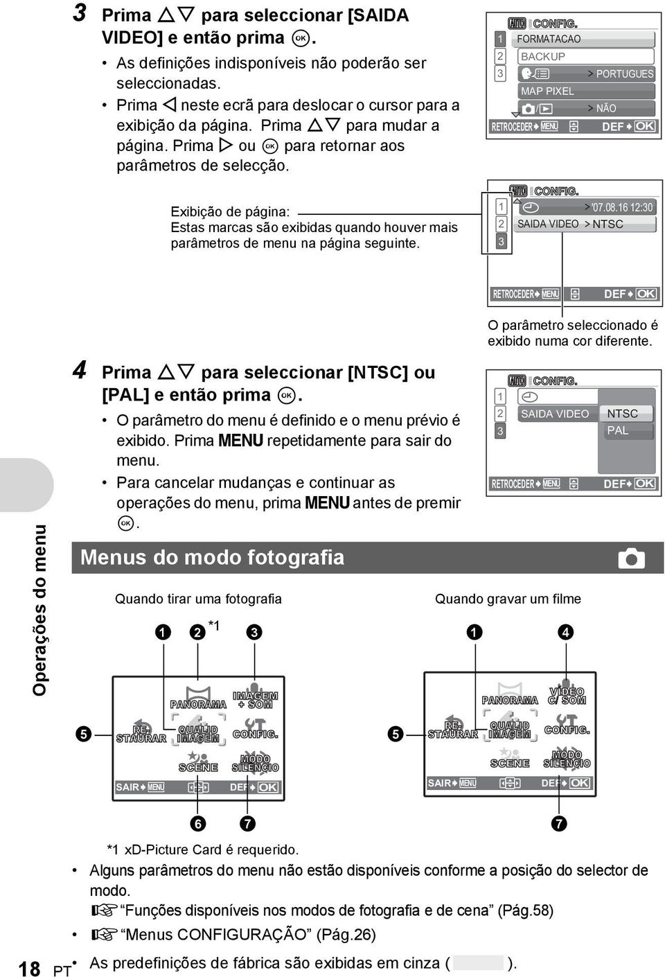 1 2 3 CONFIG. FORMATACAO BACKUP W MAP PIXEL K/q RETROCEDER MENU 1 2 3 CONFIG. X SAIDA VIDEO PORTUGUES NÃO DEF OK '07.08.