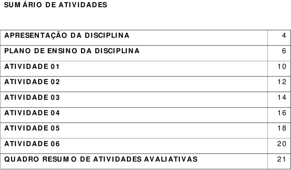 ATIVIDADE 02 12 ATIVIDADE 03 14 ATIVIDADE 04 16