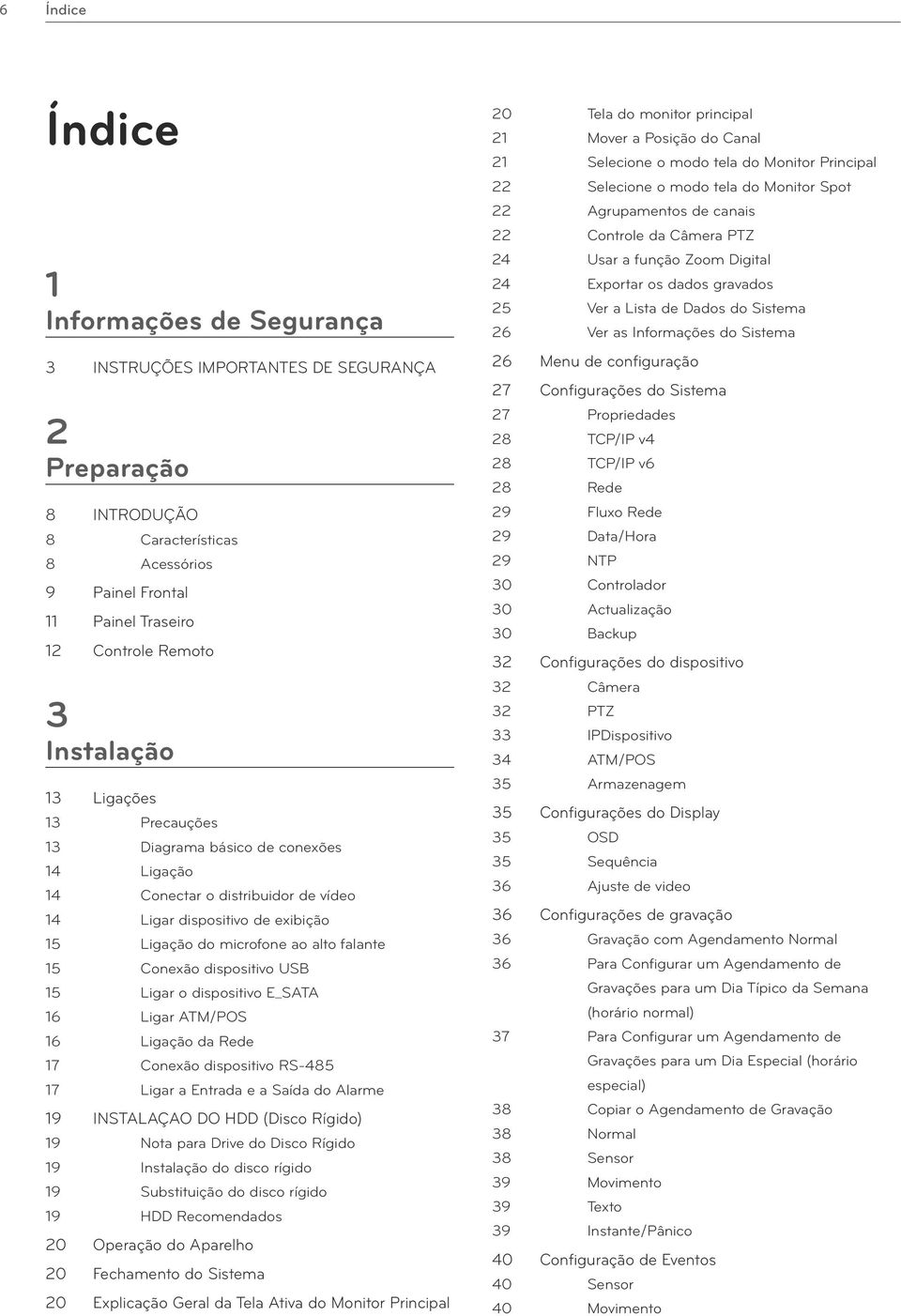 o dispositivo E_SATA 1 Ligar ATM/POS 1 Ligação da Rede 17 Conexão dispositivo RS-485 17 Ligar a Entrada e a Saída do Alarme 19 INSTALAÇAO DO HDD (Disco Rígido) 19 para Drive do Disco Rígido 19 do