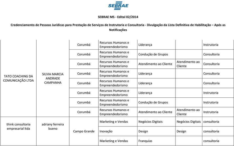 Liderança Liderança Condução de Grupos Atendimento ao Cliente Atendimento ao Cliente think consultoria empresarial ltda adriany ferreira