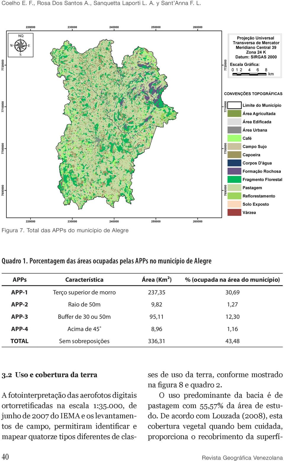 APP-3 Buffer de 30 ou 50m 95,11 12,30 APP-4 Acima de 45 8,96 1,16 TOTAL Sem sobreposições 336,31 43,48 3.