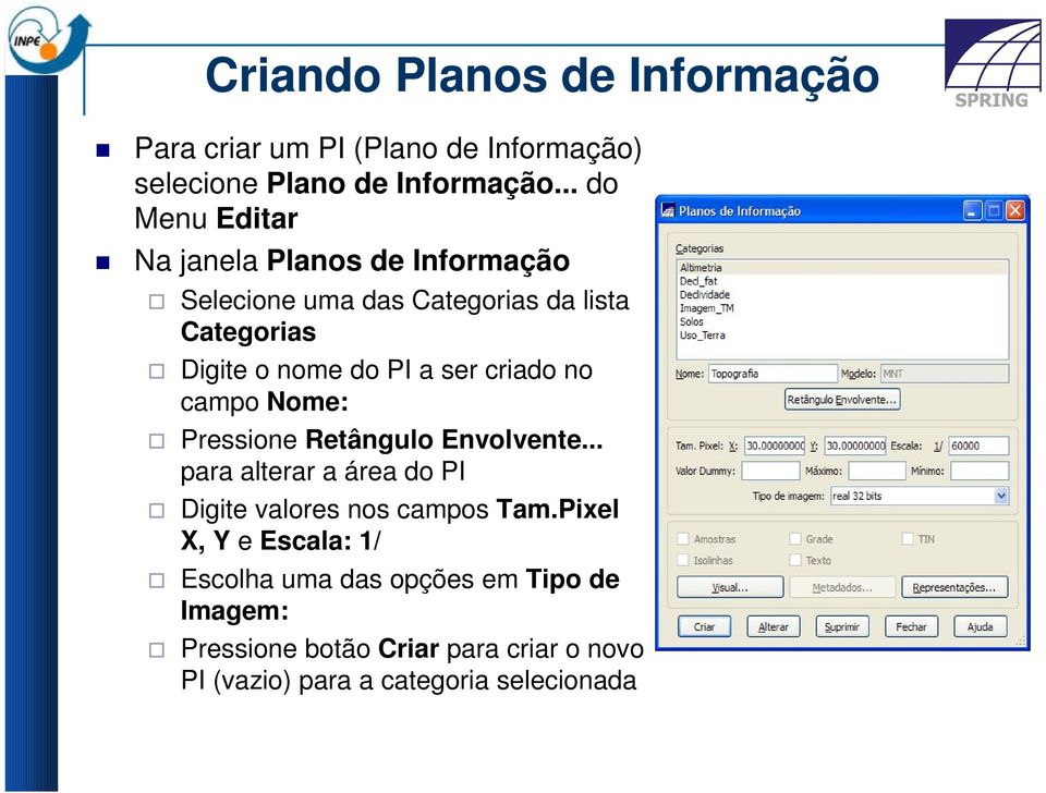 ser criado no campo Nome: Pressione Retângulo Envolvente... para alterar a área do PI Digite valores nos campos Tam.