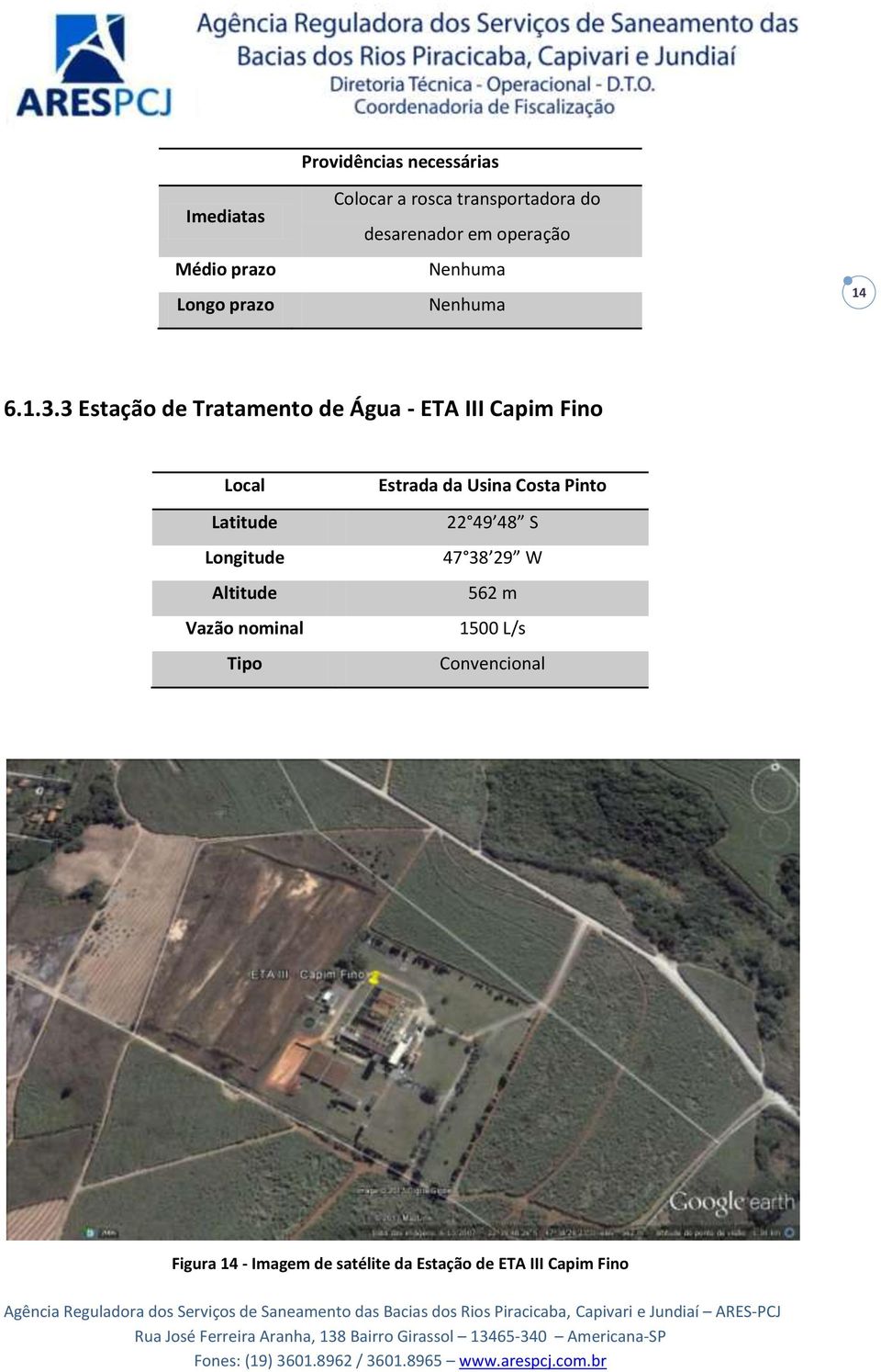 3 Estação de Tratamento de Água - ETA III Capim Fino Local Latitude Longitude Altitude Vazão