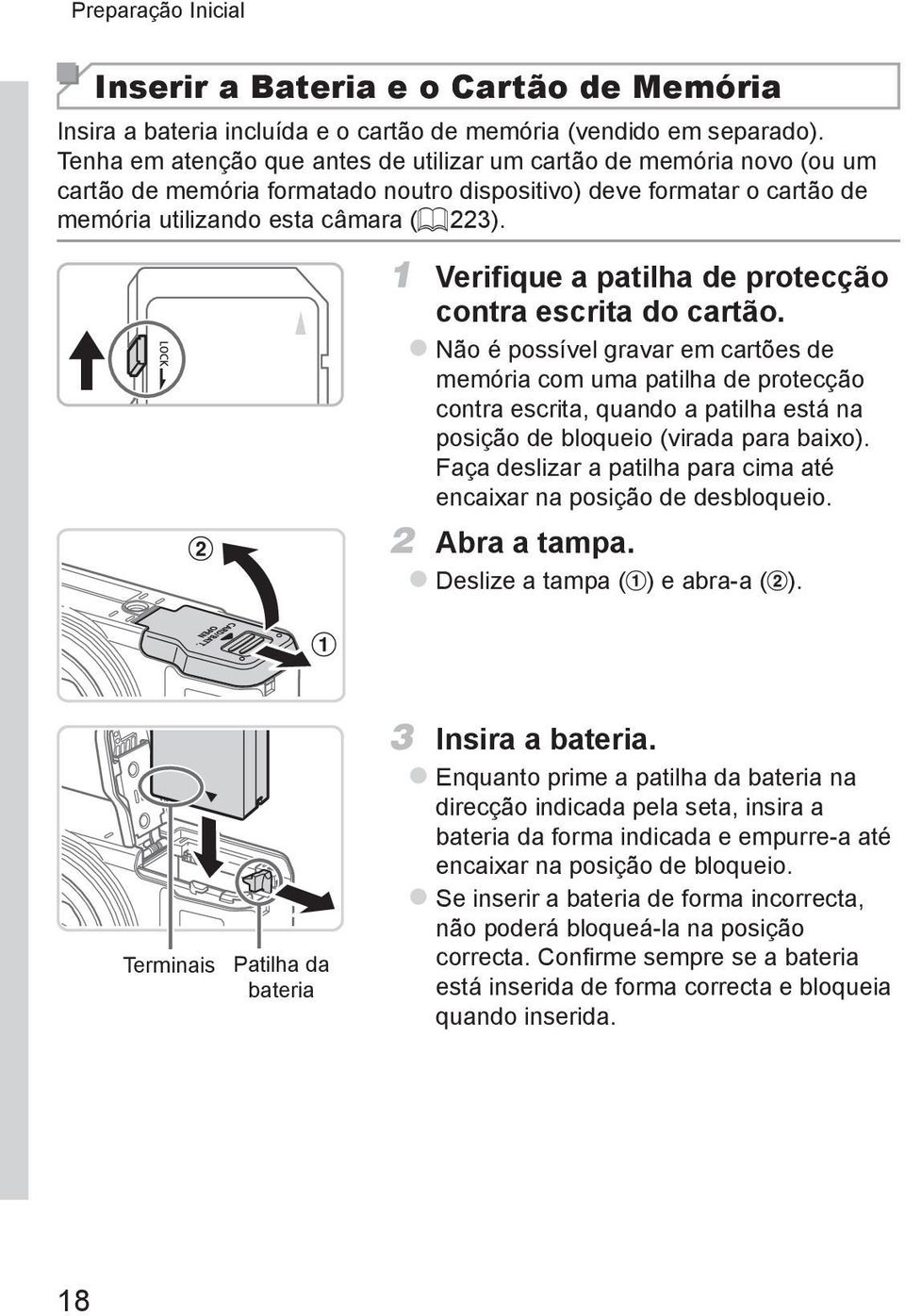 1 Verifique a patilha de protecção contra escrita do cartão.