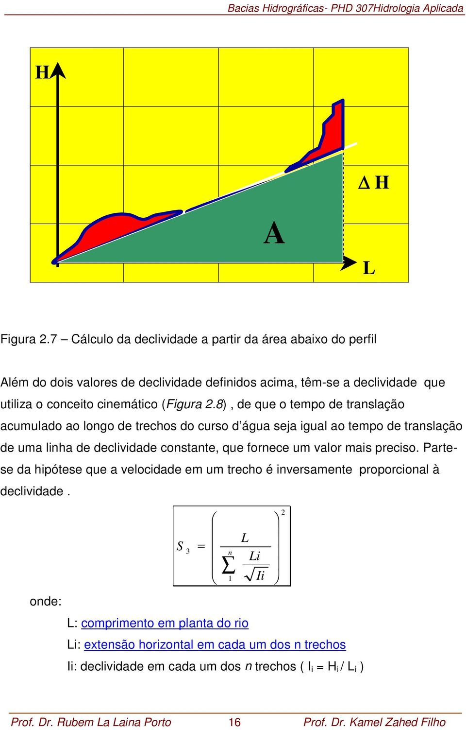 8), de que o tempo de translação acumulado ao longo de trechos do curso d água seja igual ao tempo de translação de uma linha de declividade constante, que fornece um valor