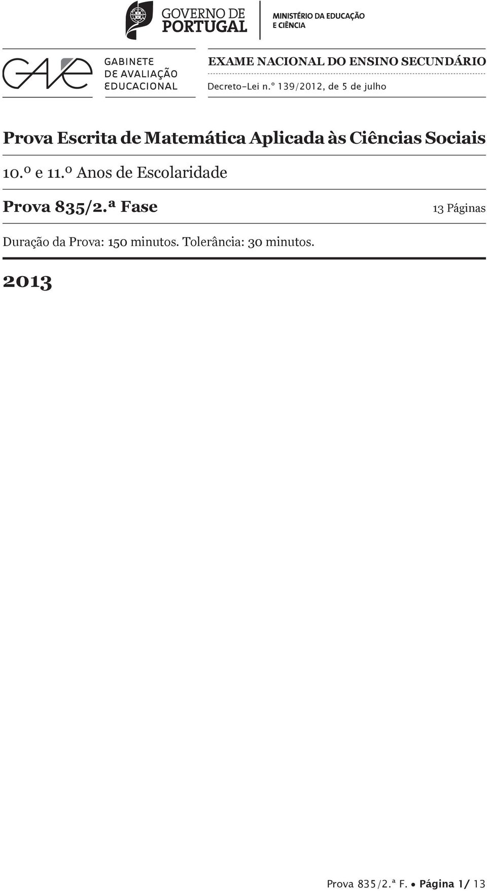 Ciências Sociais 10.º e 11.º Anos de Escolaridade Prova 835/2.