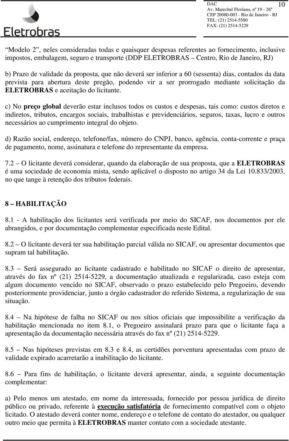 aceitação do licitante.