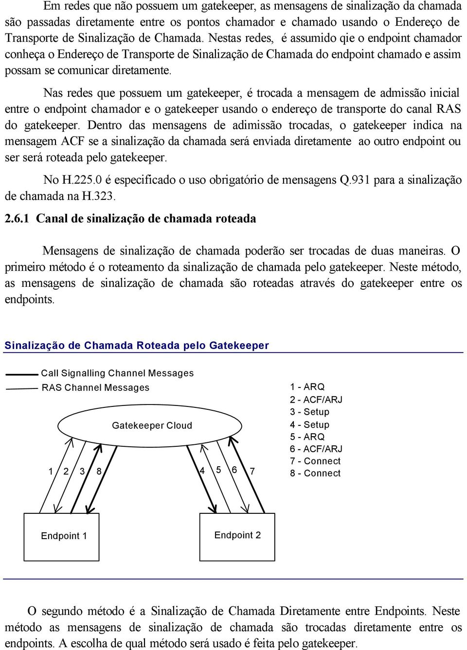 Nas redes que possuem um gatekeeper, é trocada a mensagem de admissão inicial entre o endpoint chamador e o gatekeeper usando o endereço de transporte do canal RAS do gatekeeper.