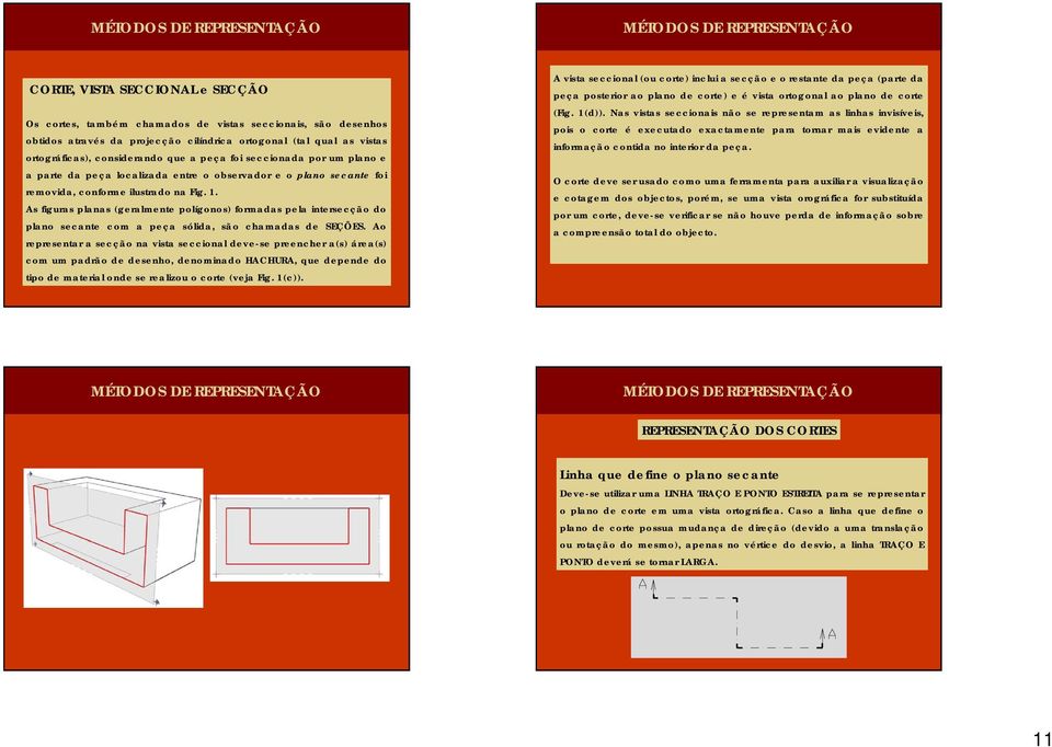 As figuras planas (geralmente polígonos) formadas pela intersecção do plano secante com a peça sólida, são chamadas de SEÇÕES.