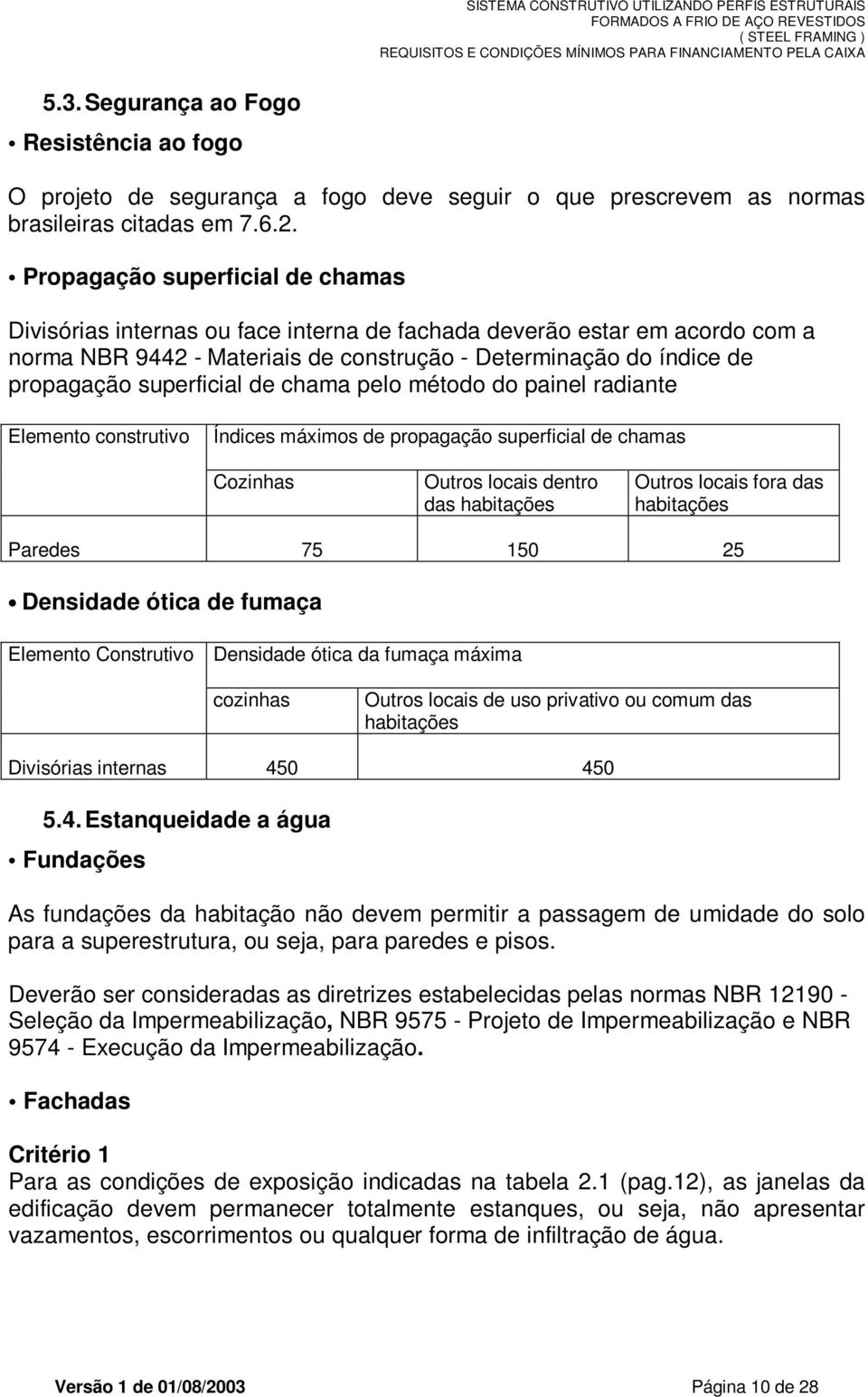 superficial de chama pelo método do painel radiante Elemento construtivo Índices máximos de propagação superficial de chamas Cozinhas Outros locais dentro das habitações Outros locais fora das