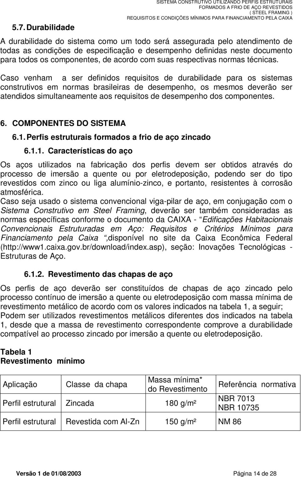 Caso venham a ser definidos requisitos de durabilidade para os sistemas construtivos em normas brasileiras de desempenho, os mesmos deverão ser atendidos simultaneamente aos requisitos de desempenho