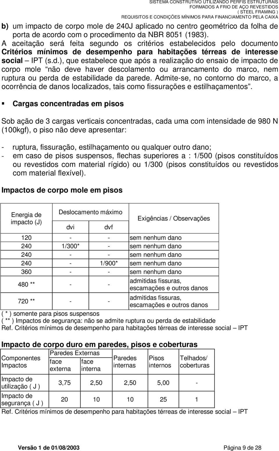 os critérios estabelecido