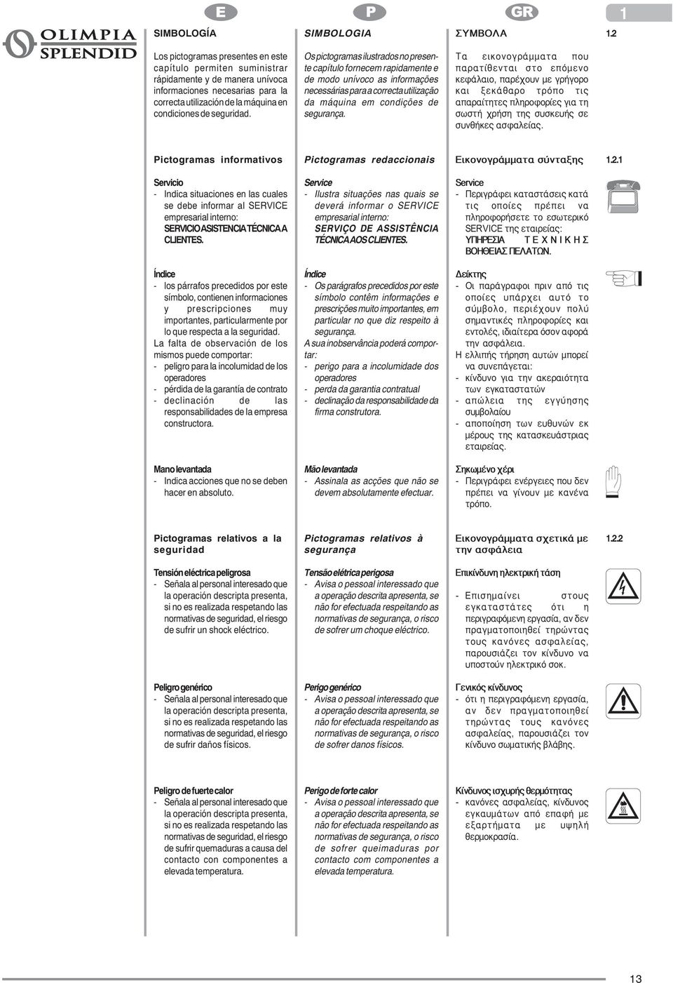 Os pictogramas ilustrados no presente capítulo fornecem rapidamente e de modo unívoco as informações necessárias para a correcta utilização da máquina em condições de segurança.