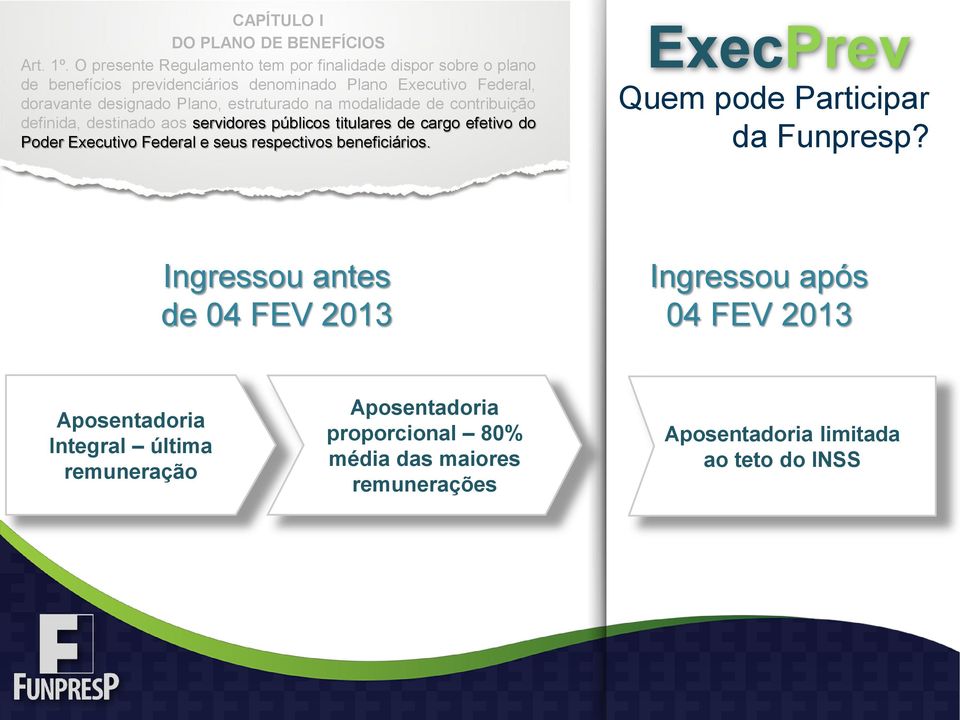 Plano, estruturado na modalidade de contribuição definida, destinado aos servidores públicos titulares de cargo efetivo do Poder Executivo Federal e seus