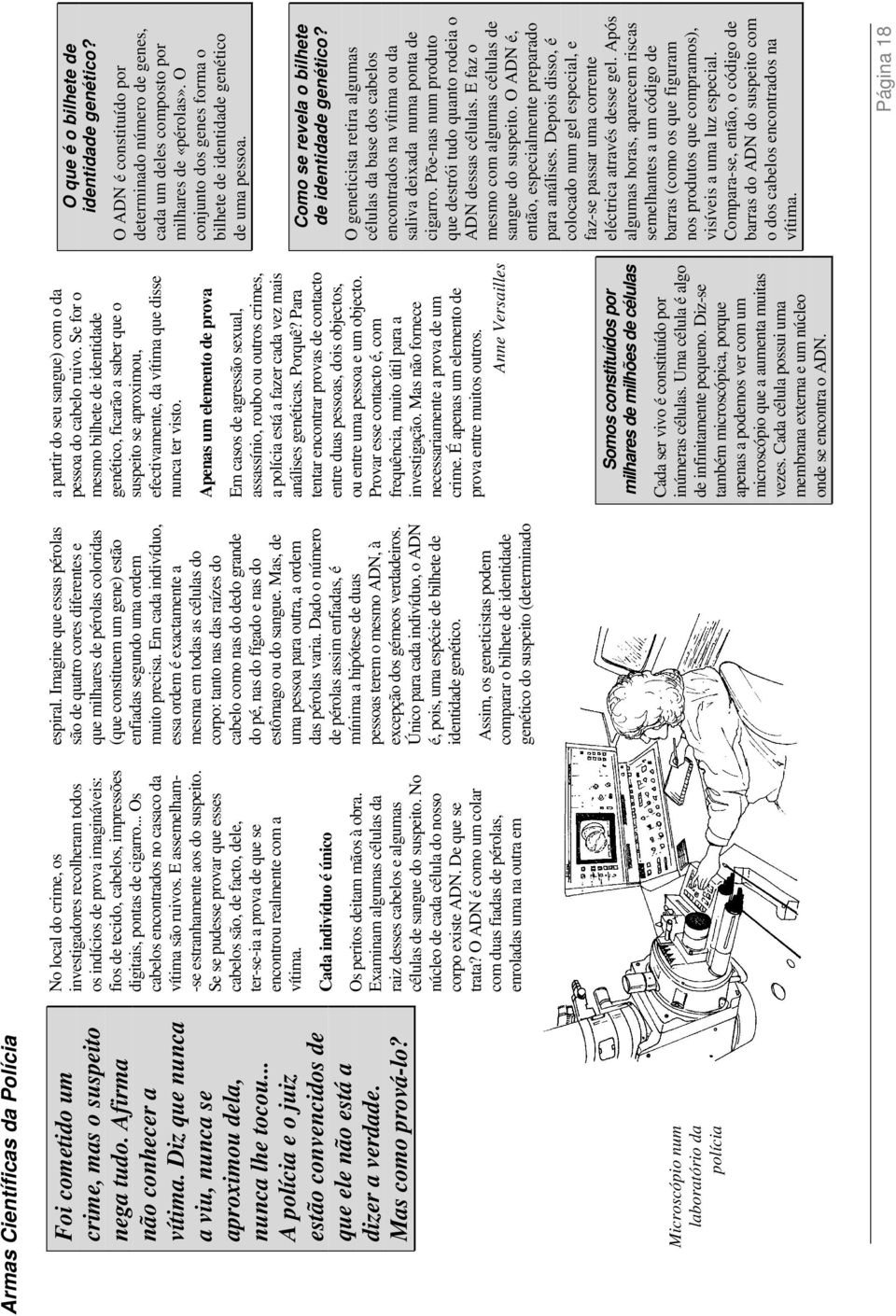 Microscópio num laboratório da polícia No local do crime, os investigadores recolheram todos os indícios de prova imagináveis: fios de tecido, cabelos, impressões digitais, pontas de cigarro.