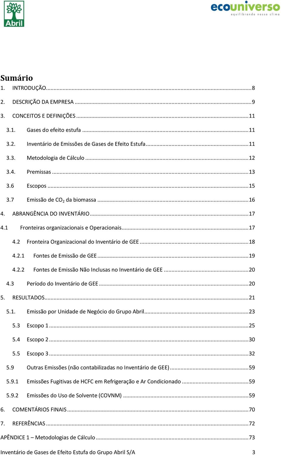 .. 18 4.2.1 Fontes de Emissão de GEE... 19 4.2.2 Fontes de Emissão Não Inclusas no Inventário de GEE... 20 4.3 Período do Inventário de GEE... 20 5. RESULTADOS... 21 5.1. Emissão por Unidade de Negócio do Grupo Abril.