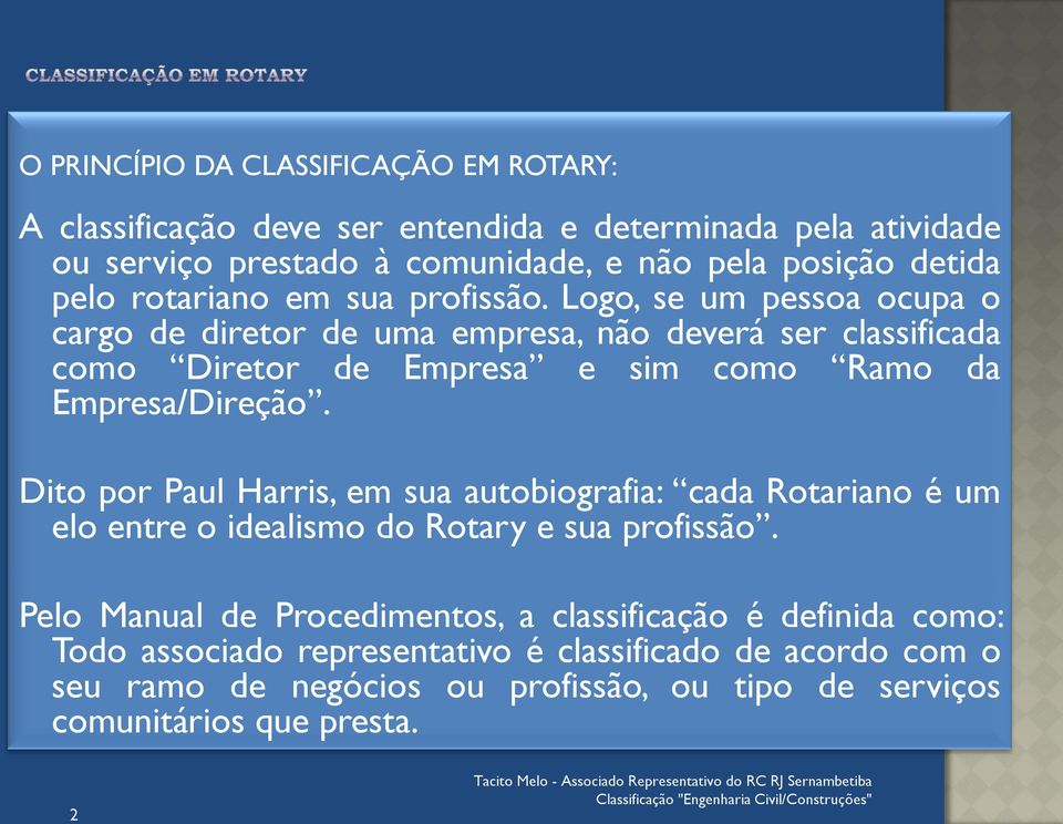 Logo, se um pessoa ocupa o cargo de diretor de uma empresa, não deverá ser classificada como Diretor de Empresa e sim como Ramo da Empresa/Direção.