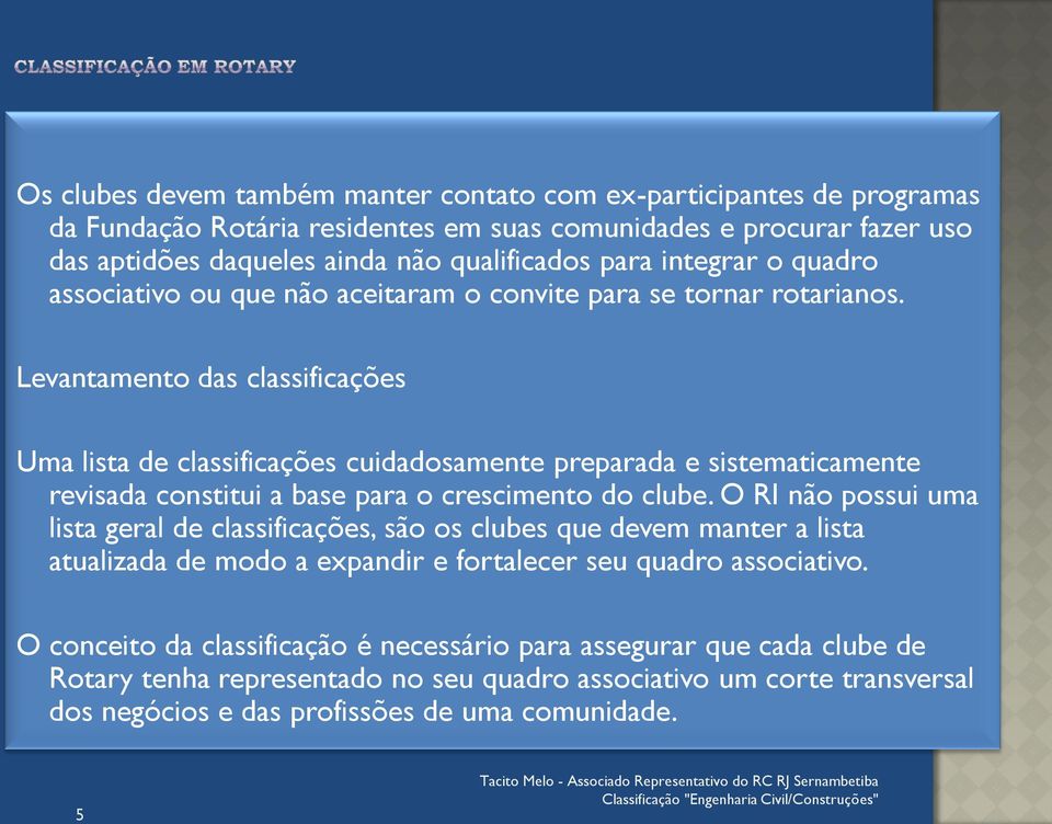 Levantamento das classificações Uma lista de classificações cuidadosamente preparada e sistematicamente revisada constitui a base para o crescimento do clube.