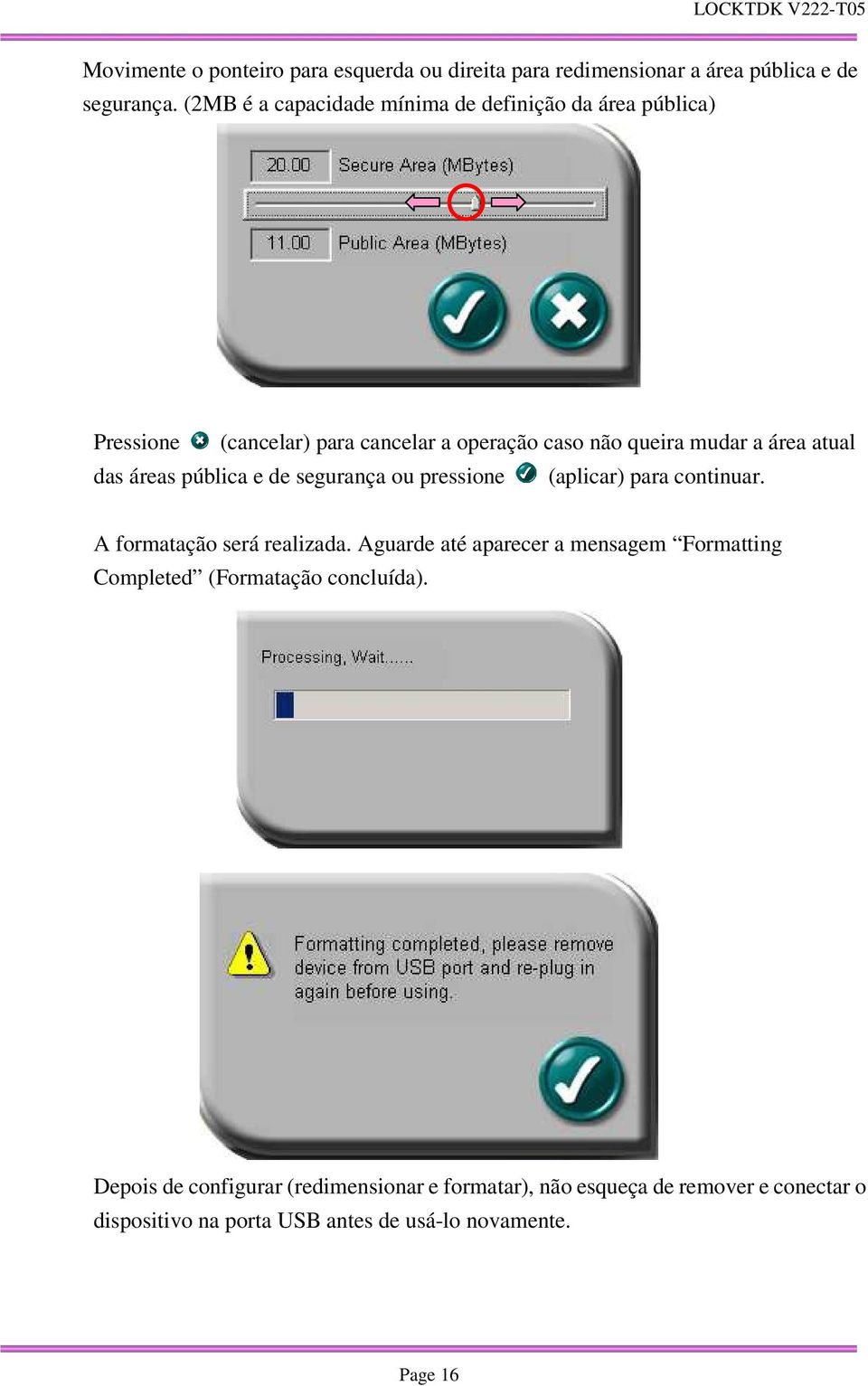 das áreas pública e de segurança ou pressione (aplicar) para continuar. A formatação será realizada.