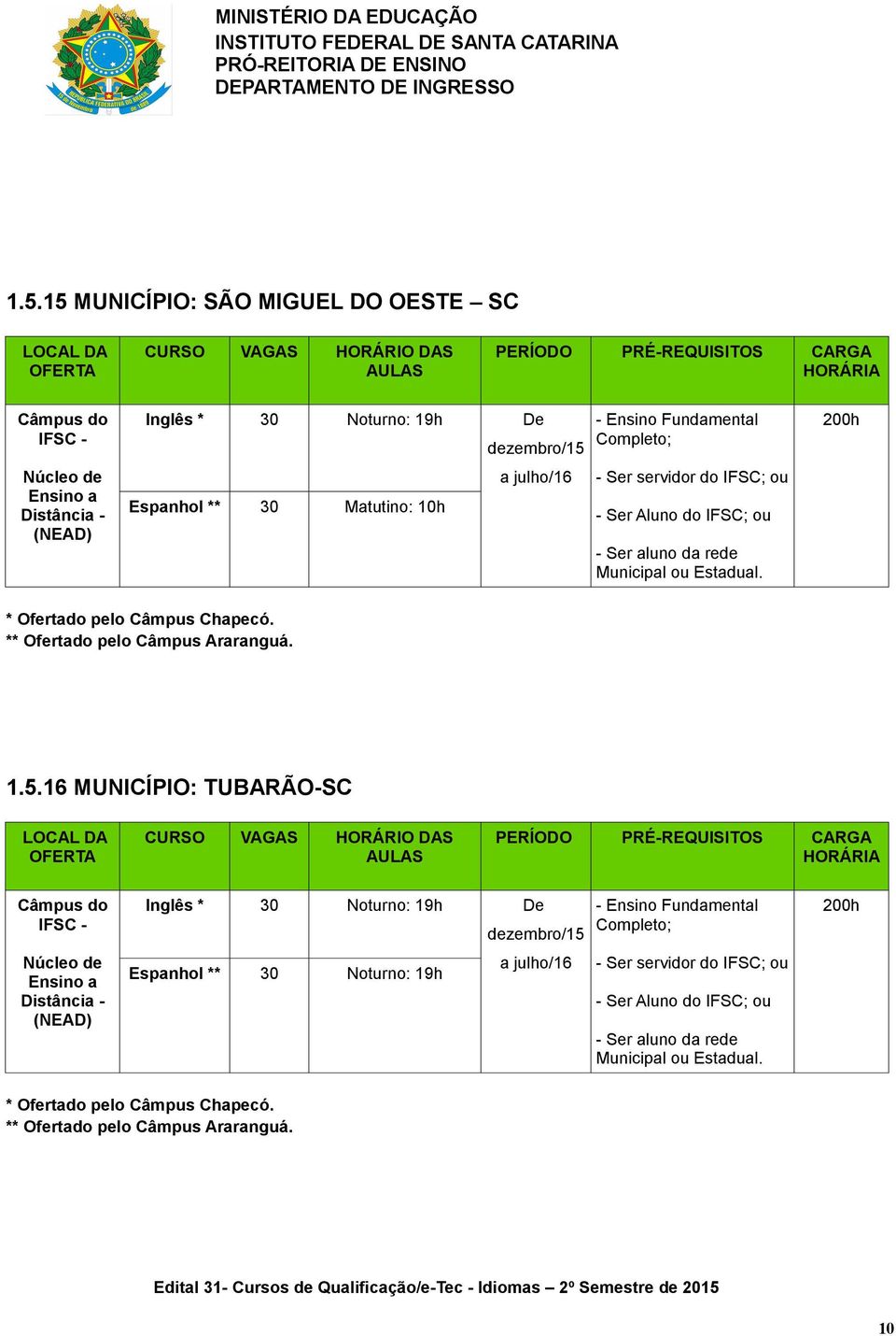 Matutino: 10h 1.5.