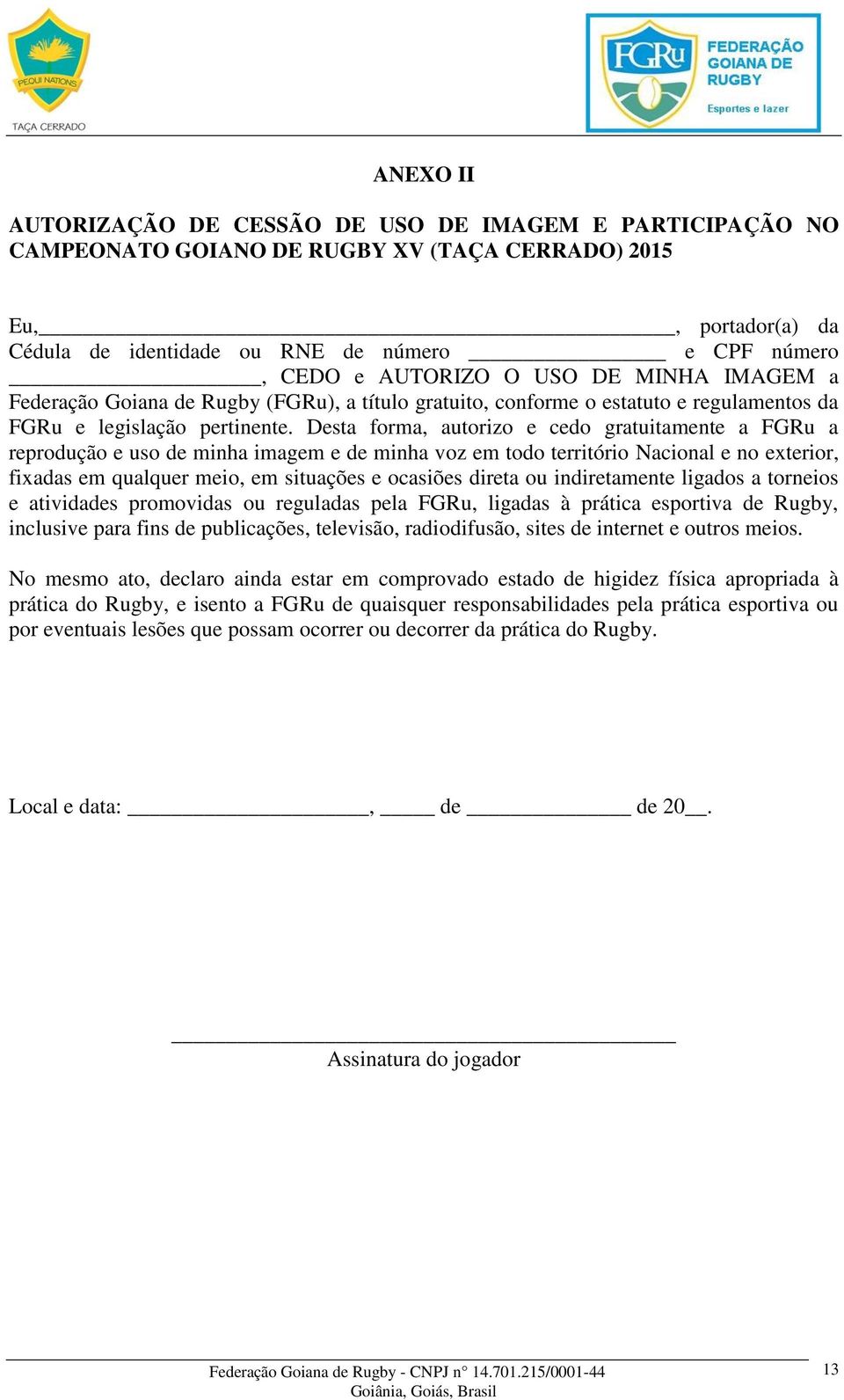 Desta forma, autorizo e cedo gratuitamente a FGRu a reprodução e uso de minha imagem e de minha voz em todo território Nacional e no exterior, fixadas em qualquer meio, em situações e ocasiões direta