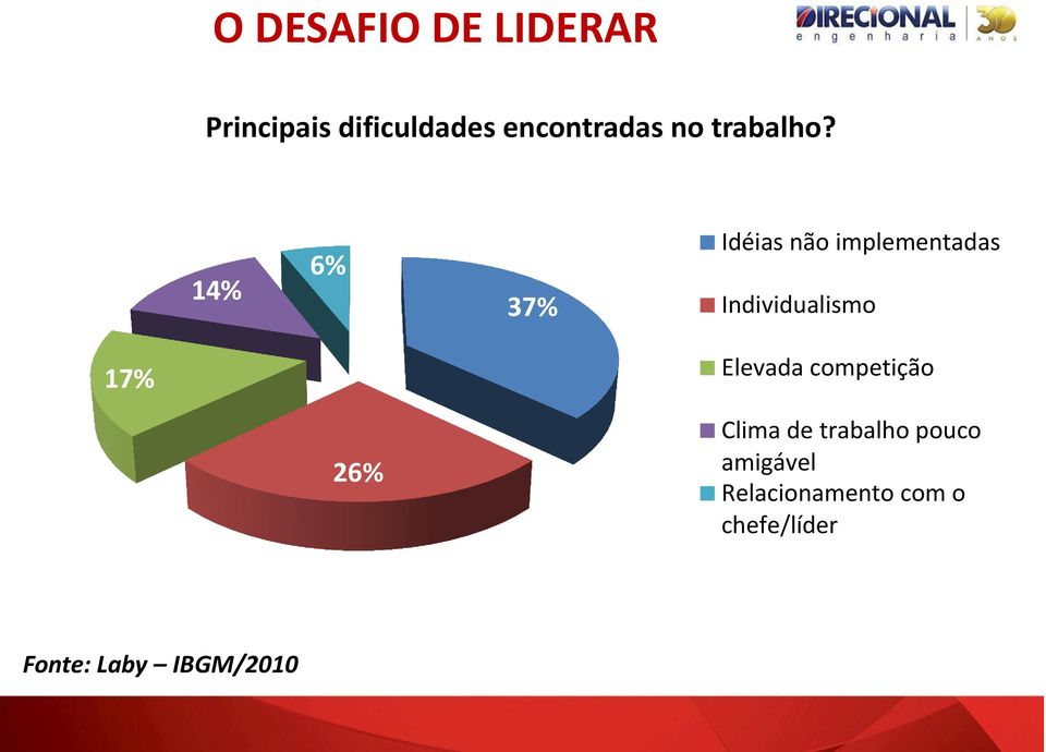 14% 6% 37% Idéias não implementadas Individualismo 17%