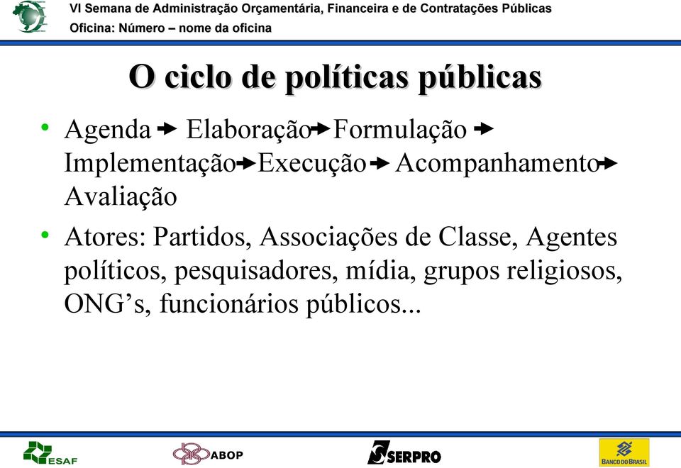 Partidos, Associações de Classe, Agentes políticos,