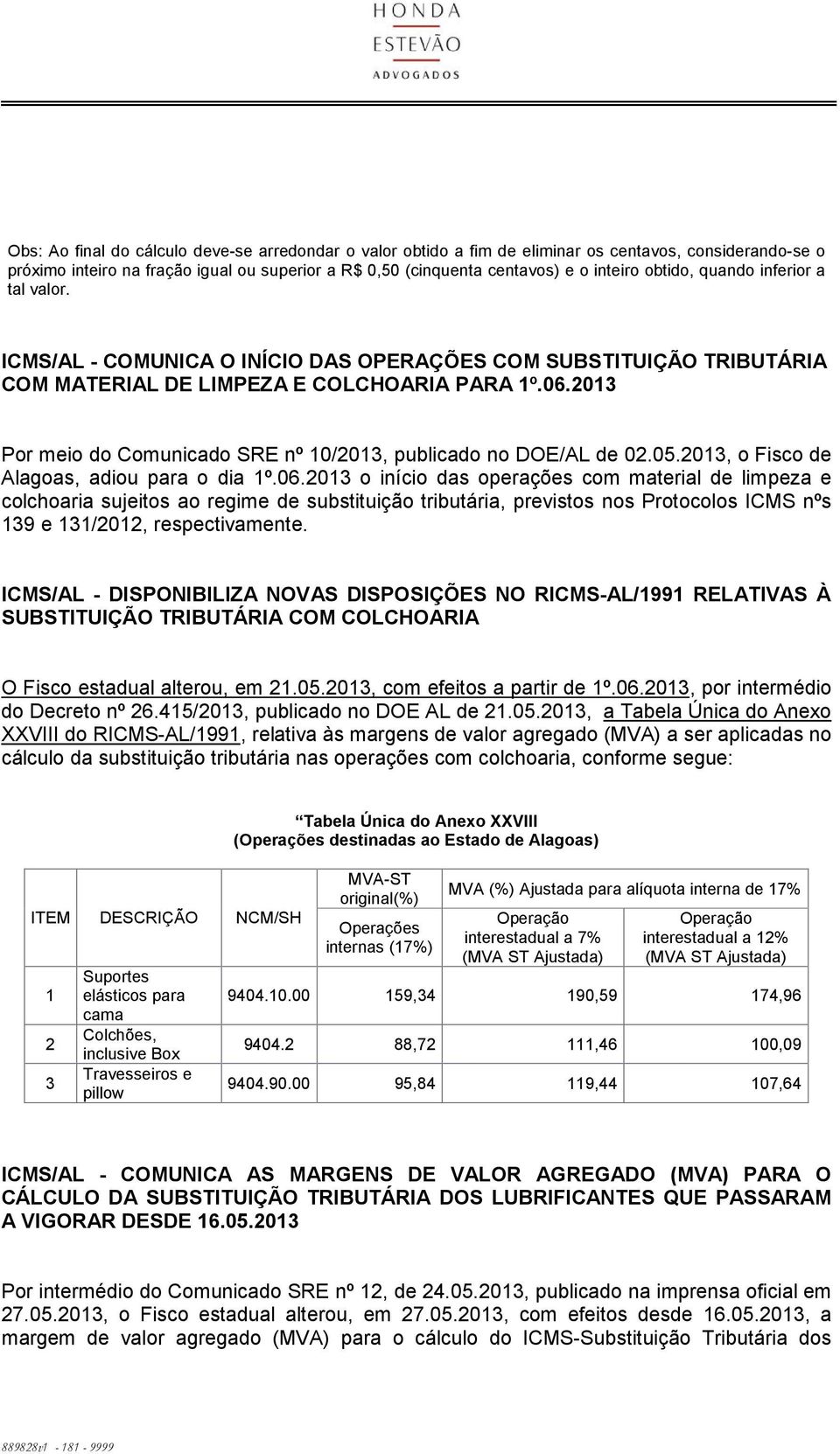 2013 Por meio do Comunicado SRE nº 10/2013, publicado no DOE/AL de 02.05.2013, o Fisco de Alagoas, adiou para o dia 1º.06.