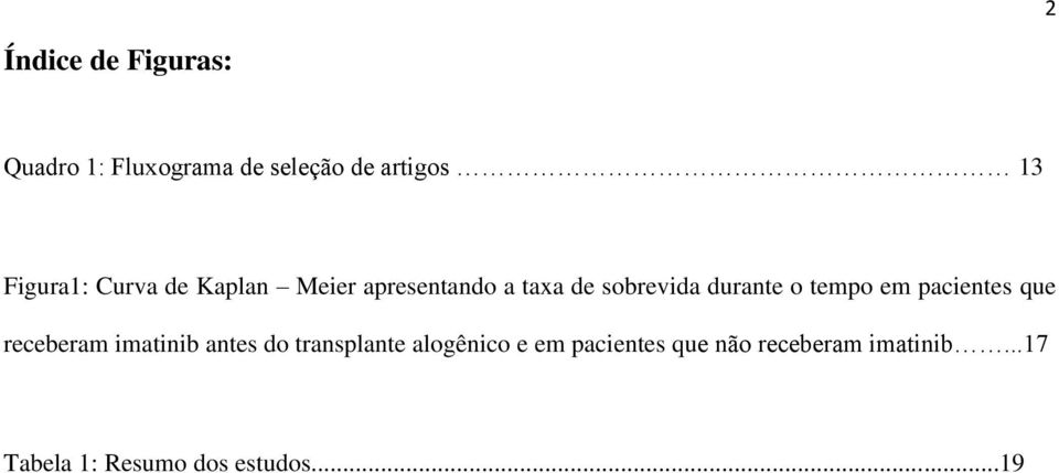 tempo em pacientes que receberam imatinib antes do transplante alogênico