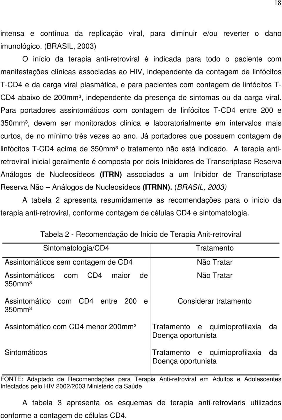 plasmática, e para pacientes com contagem de linfócitos T- CD4 abaixo de 200mm³, independente da presença de sintomas ou da carga viral.