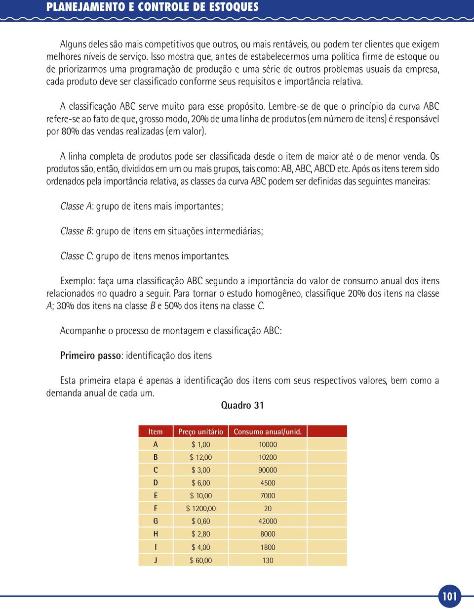 classificado conforme seus requisitos e importância relativa. A classificação ABC serve muito para esse propósito.