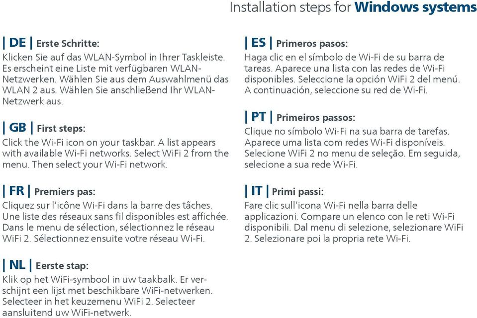 Select WiFi 2 from the menu. Then select your Wi-Fi network. FR Premiers pas: Cliquez sur l icône Wi-Fi dans la barre des tâches. Une liste des réseaux sans fil disponibles est affichée.