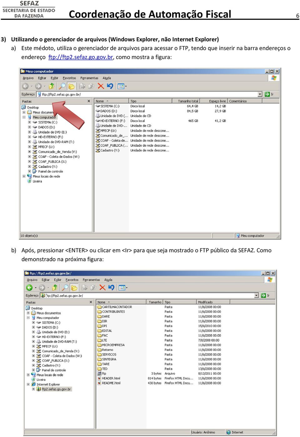 inserir na barra endereços o endereço ftp://ftp2.sefaz.go.gov.
