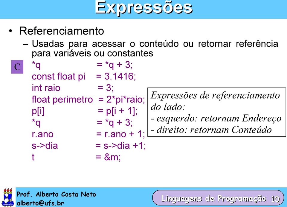 1416; int raio = 3; float perimetro = 2*pi*raio; p[i] = p[i + 1]; *q = *q + 3; r.ano = r.