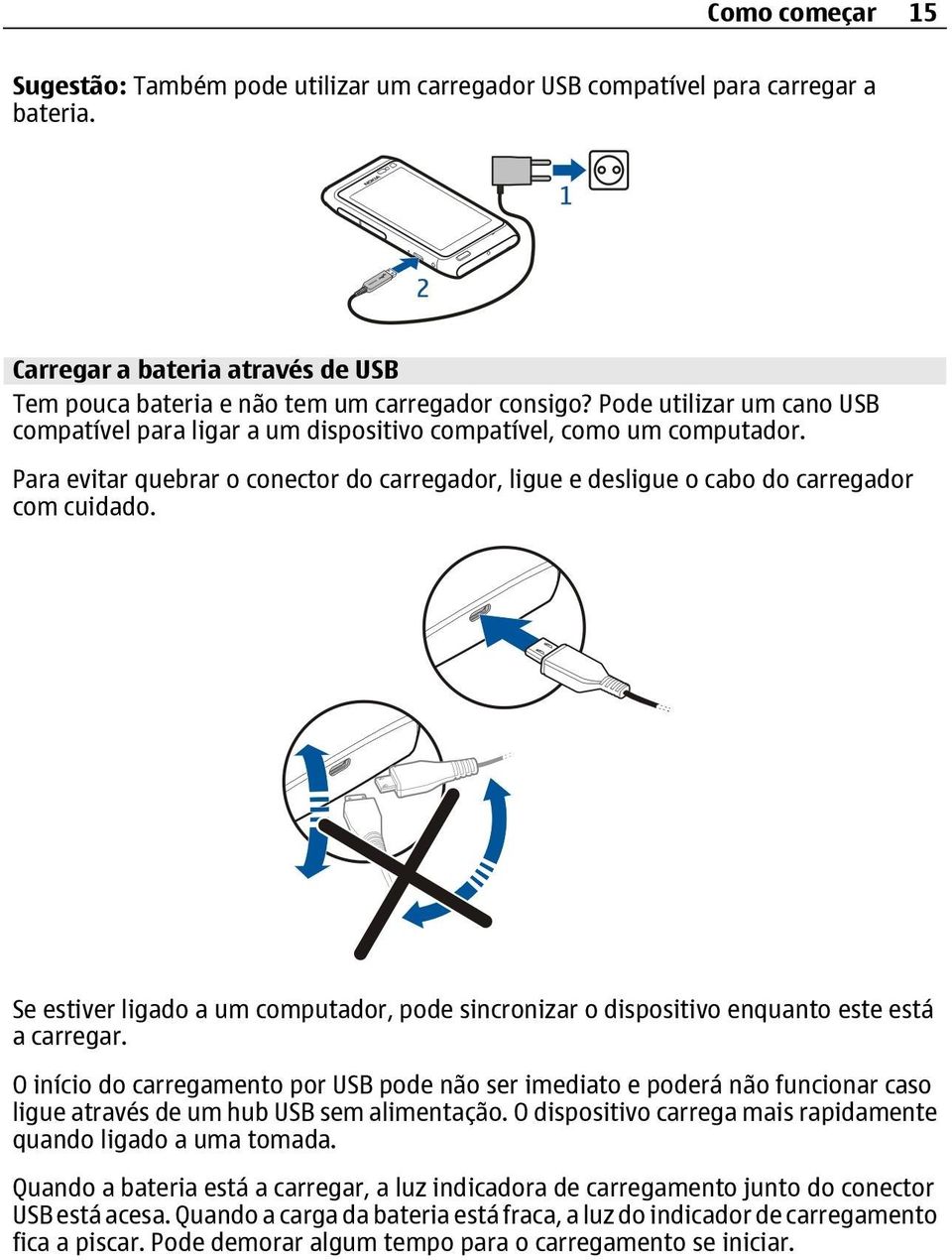 Se estiver ligado a um computador, pode sincronizar o dispositivo enquanto este está a carregar.