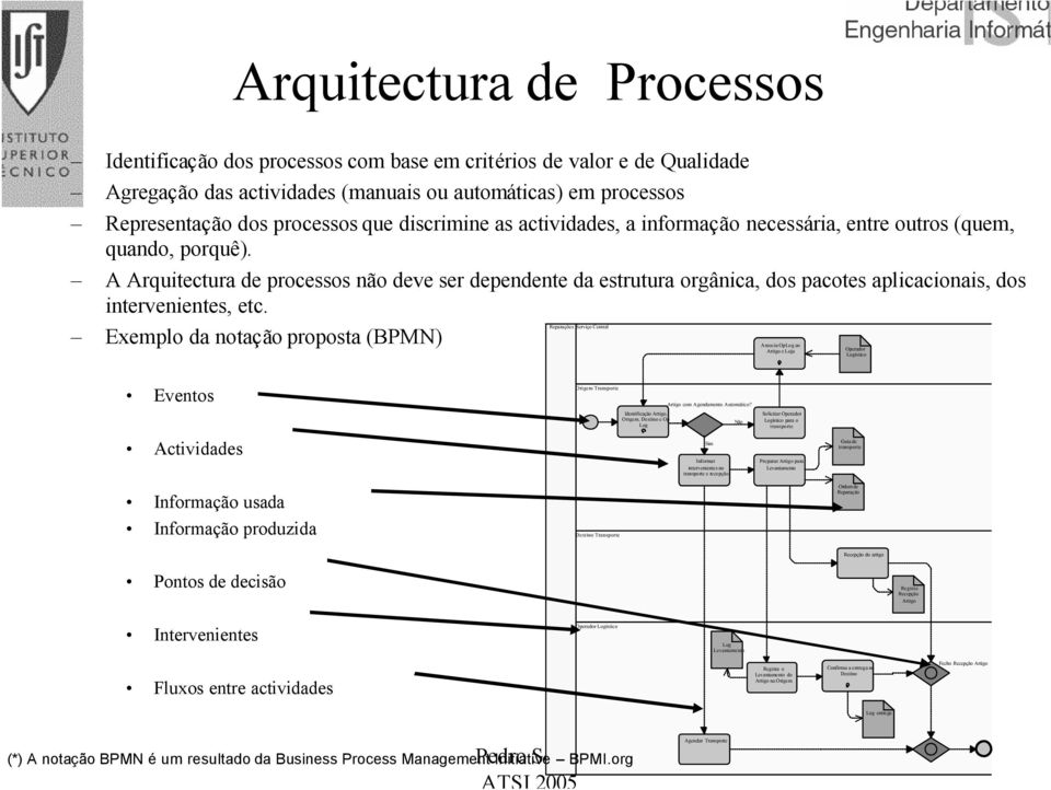 A Arquitectura de processos não deve ser dependente da estrutura orgânica, dos pacotes aplicacionais, dos intervenientes, etc.
