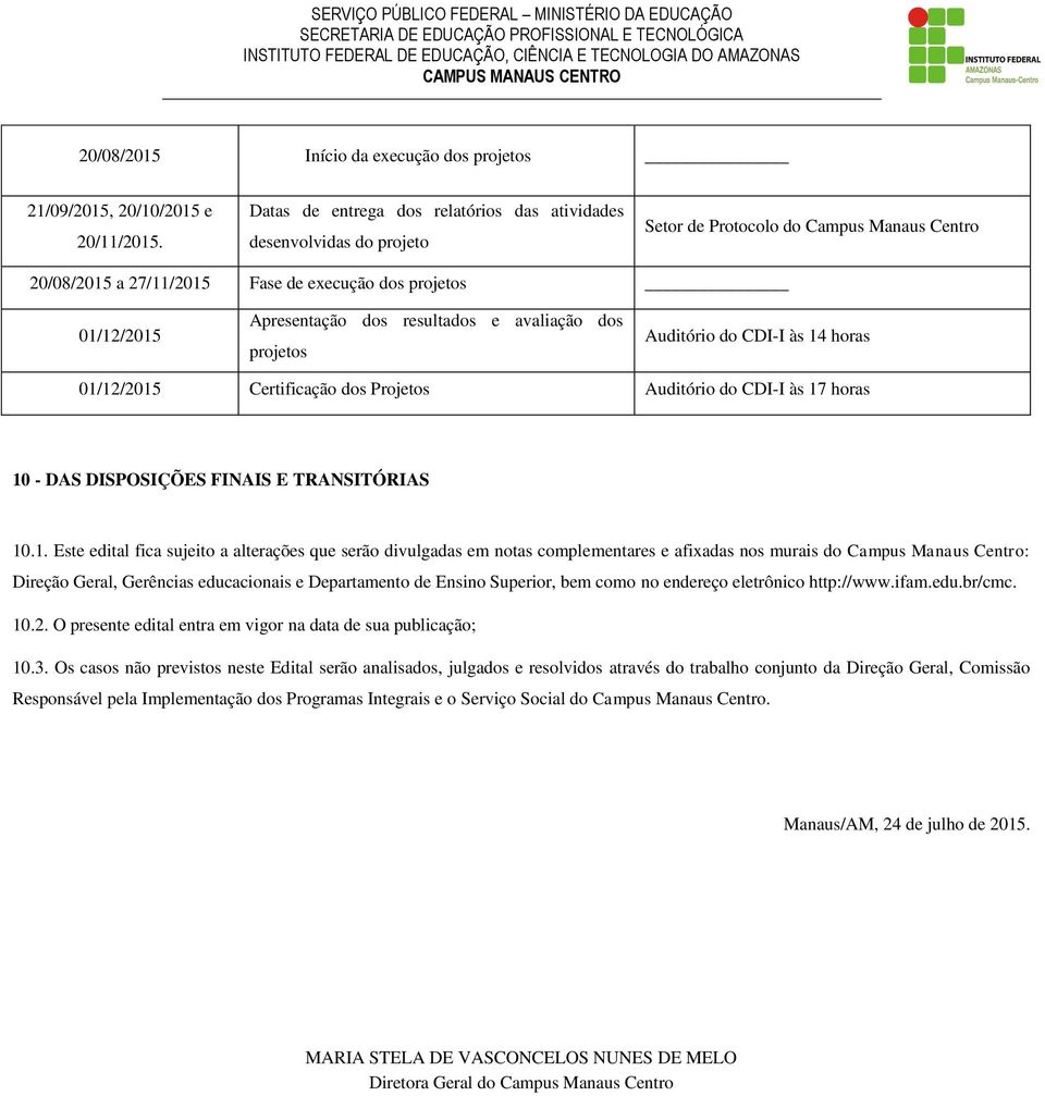 resultados e avaliação dos projetos Auditório do CDI-I às 14