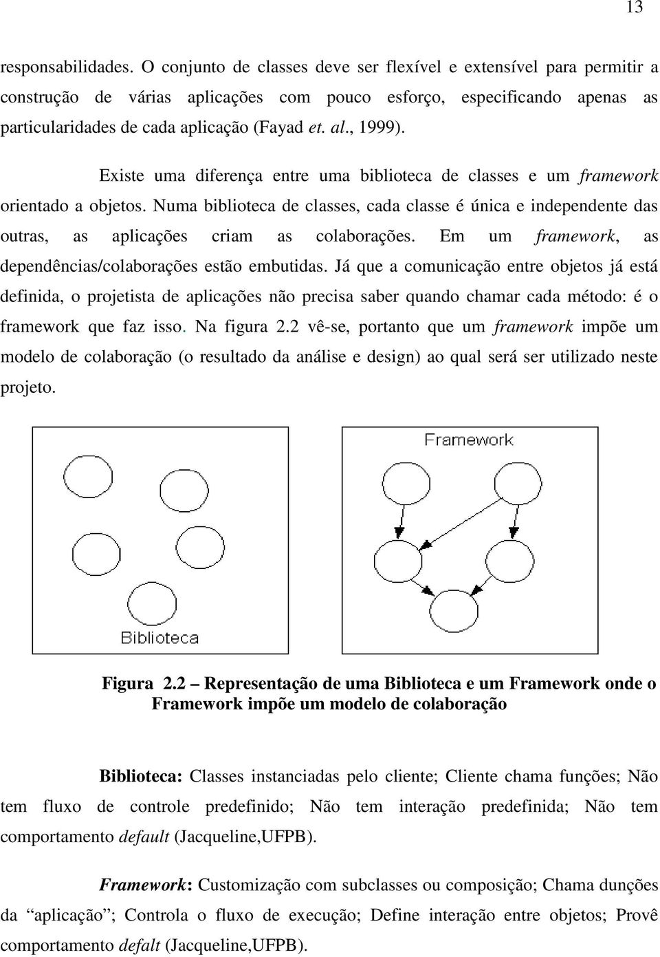 , 1999). Existe uma diferença entre uma biblioteca de classes e um framework orientado a objetos.