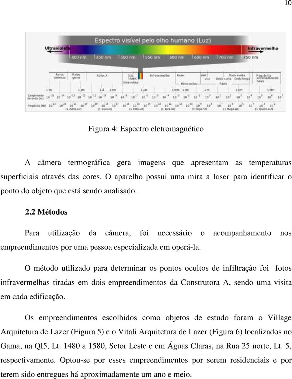 2 Métodos Para utilização da câmera, foi necessário o acompanhamento nos empreendimentos por uma pessoa especializada em operá-la.