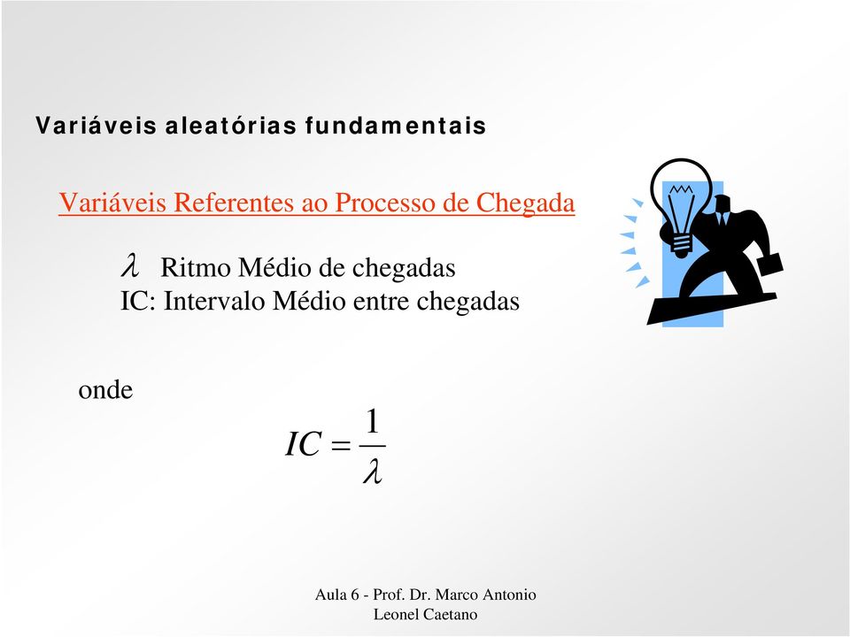 Chegada λ Ritmo Médio de chegadas IC: