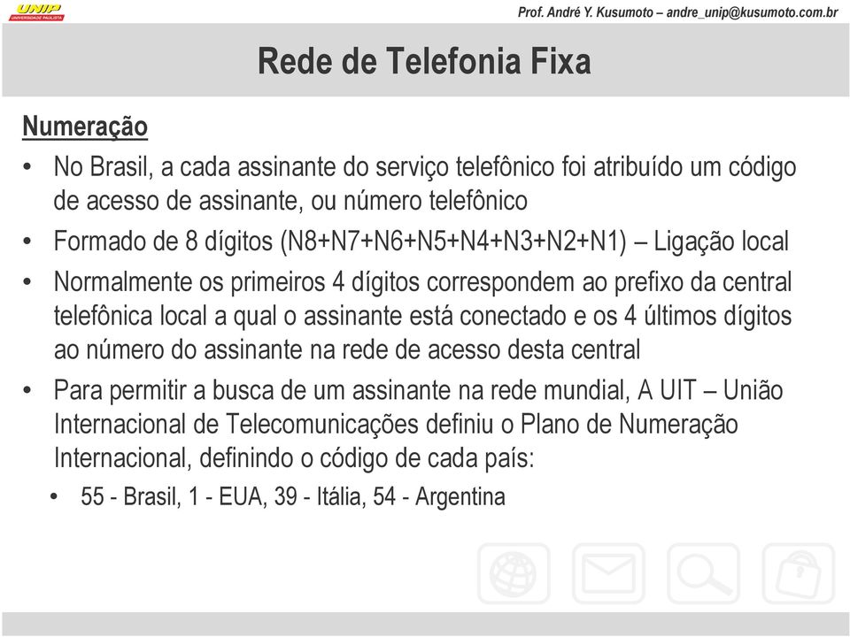 está conectado e os 4 últimos dígitos ao número do assinante na rede de acesso desta central Para permitir a busca de um assinante na rede mundial, A UIT União