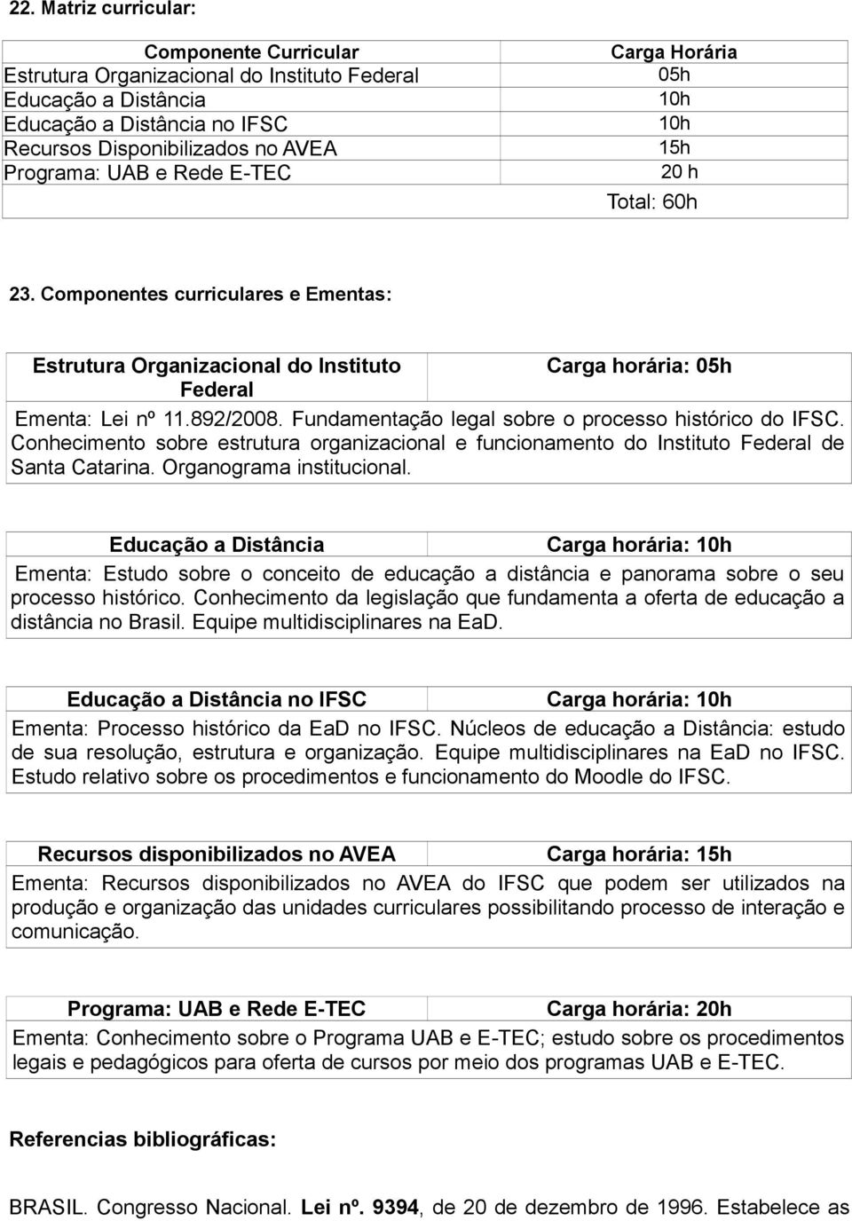 Fundamentação legal sobre o processo histórico do IFSC. Conhecimento sobre estrutura organizacional e funcionamento do Instituto Federal de Santa Catarina. Organograma institucional.