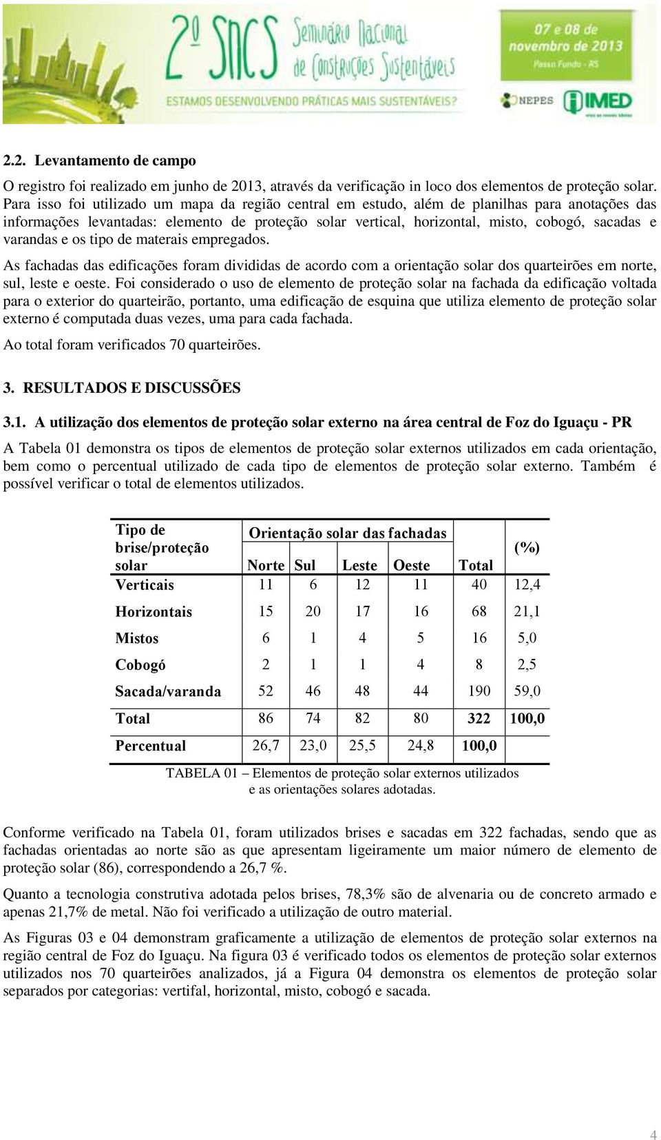 varandas e os tipo de materais empregados. As fachadas das edificações foram divididas de acordo com a orientação solar dos quarteirões em norte, sul, leste e oeste.